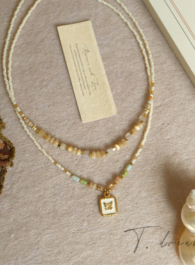 《铃白》复古米白天然石叠戴项链高级感锁骨链小众设计2026新款