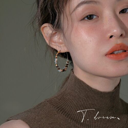 nicedream度假虎眼串珠圈圈耳环
