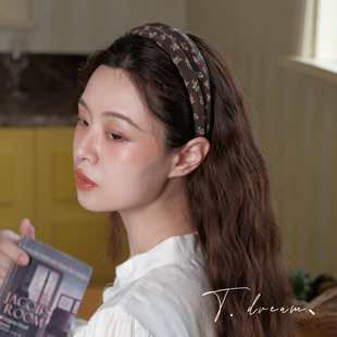 复古碎花发箍发带高级气质头箍发饰法式 安妮 发圈头绳 绿山墙