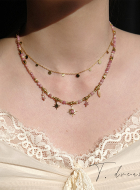 nicedream度假粉色吊坠串珠项链