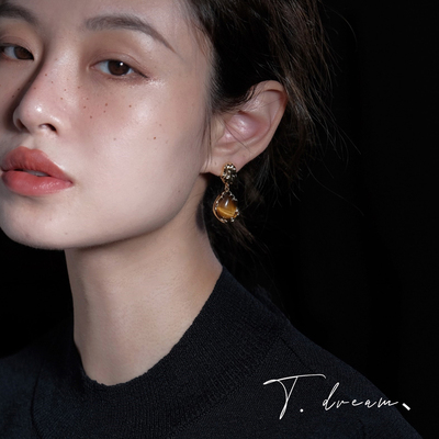 nicedream复古虎眼石时髦耳坠