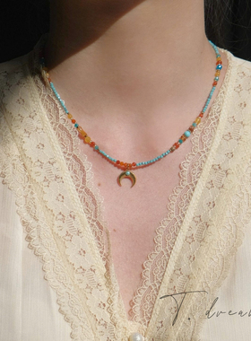 nicedream度假风蓝松石月牙项链