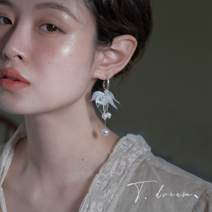 《仙羽》超仙叶片流苏珍珠耳环女小众设计高级感耳钉耳饰2026新款