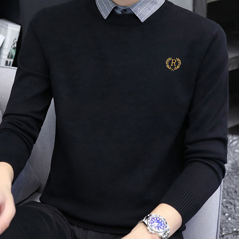 훨씬 더 정중해 보일 거예요  남성과 여성 겨울을위한 가짜 투피스 스웨터 스웨터 플러스 벨벳 두꺼운 셔츠 칼라 바닥