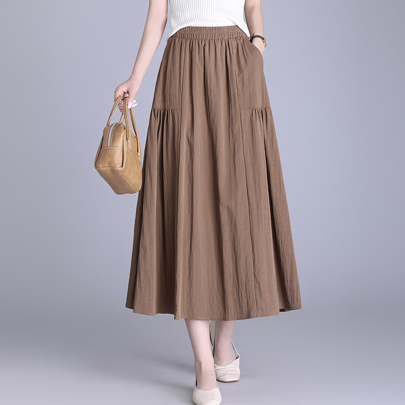 时尚休闲松紧腰A字裙女春夏2026新款显瘦遮肉百搭中长款半身裙子