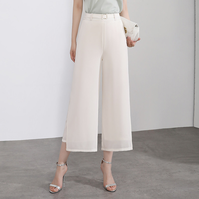 气质百搭高腰阔腿裤女九分裤白色宽松显瘦时尚休闲裤2026夏季薄款