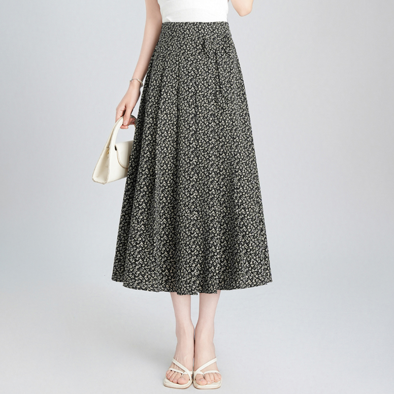 碎花裙子半身裙百褶a字裙中长裙