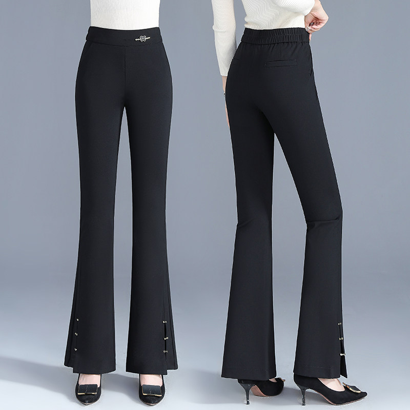 黑色九分微喇裤女春夏2026新款气质修身通勤小个子开叉休闲喇叭裤
