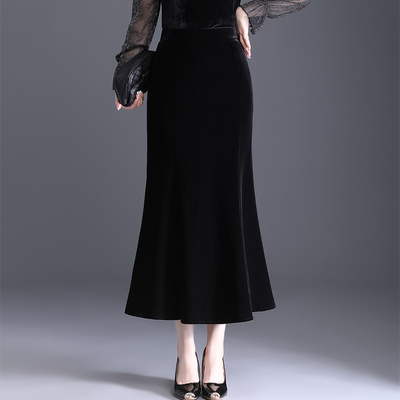 气质长款金丝绒包臀鱼尾裙半身裙