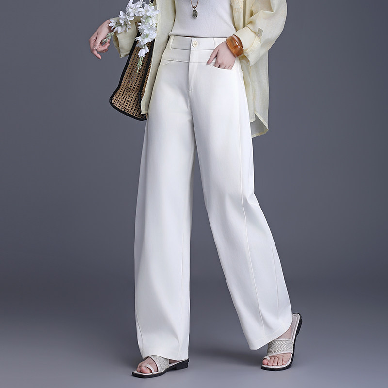 轻奢极简风高腰阔腿裤长裤2026春季白色垂坠感直筒裤高级感休闲裤