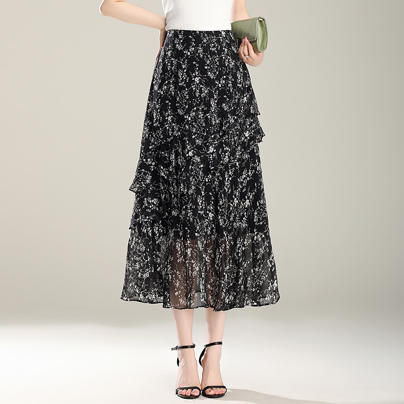 百搭优雅荷叶边碎花半身裙女2026春夏新款高腰显瘦A字中长款气质