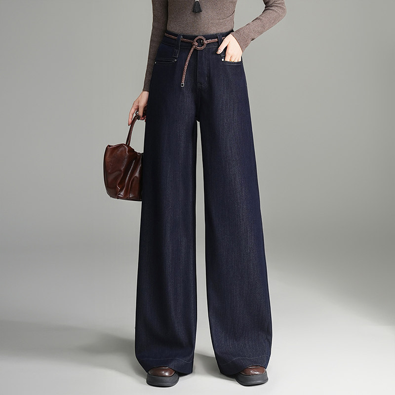 丹宁蓝阔腿仿牛仔裤女2026春季新款宽松显瘦长裤慵懒风休闲直筒裤