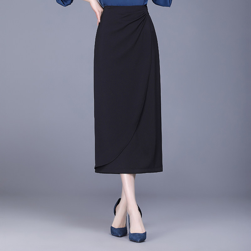 黑色高级设计感直筒半身裙女春季2026新款显瘦中长开叉包臀一步裙