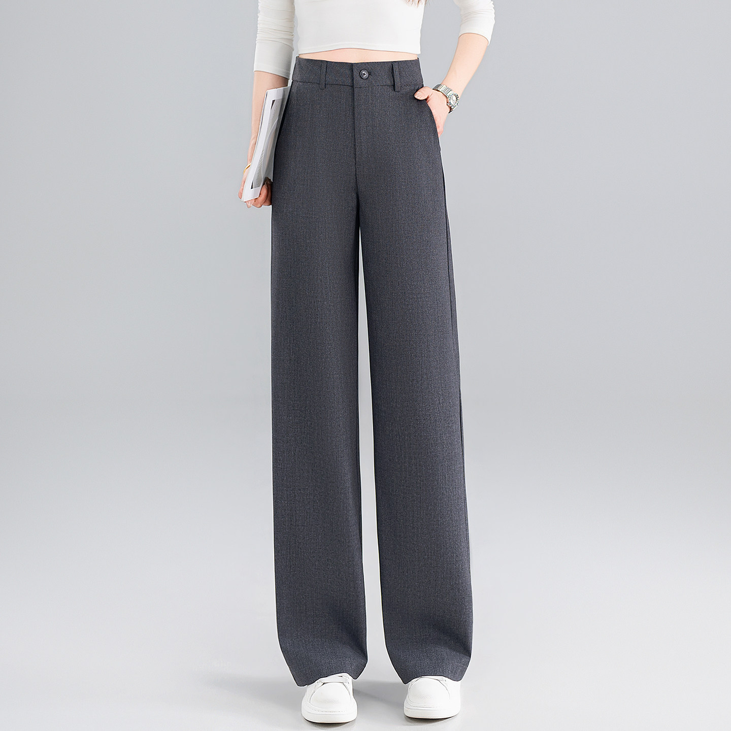 时尚高腰阔腿裤女2026春夏新款宽松显瘦直筒裤垂感百搭休闲西装裤