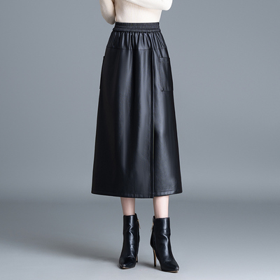 时尚松紧腰PU皮裙裤休闲皮裤裙