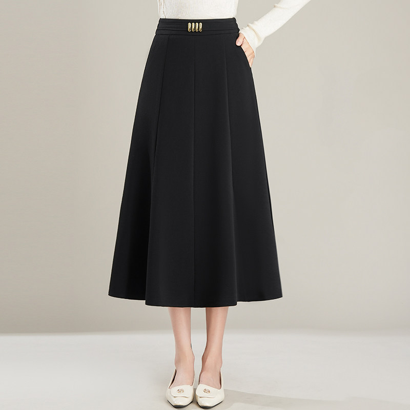 黑色通勤半身裙女2025秋季新款高腰垂感宽松中长款A字裙显瘦伞裙