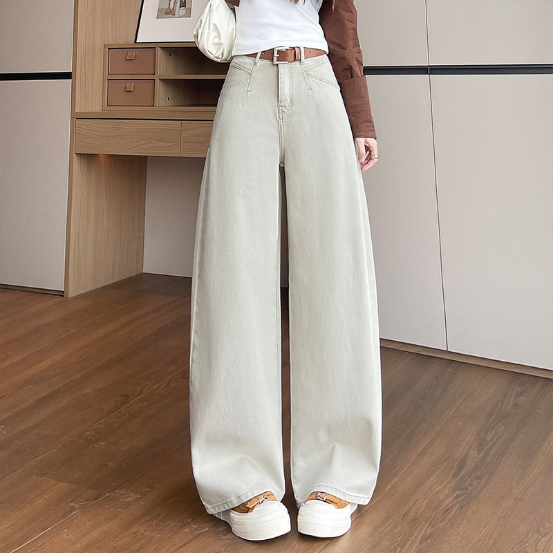 浅色阔腿牛仔裤女春季2026新款高腰宽松垂感直筒长裤百搭休闲裤子