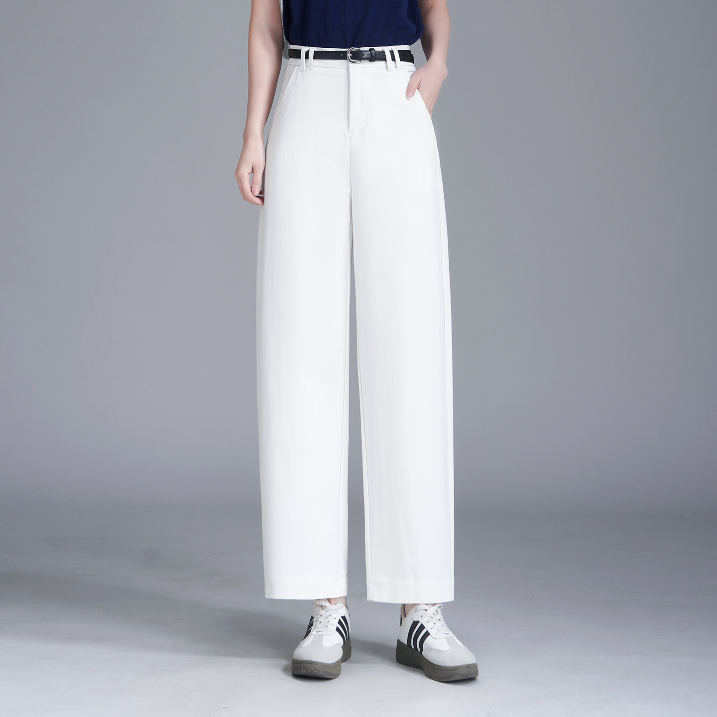 气质高腰阔腿裤女2026春夏新款白色显瘦垂坠感九分裤小个子休闲裤