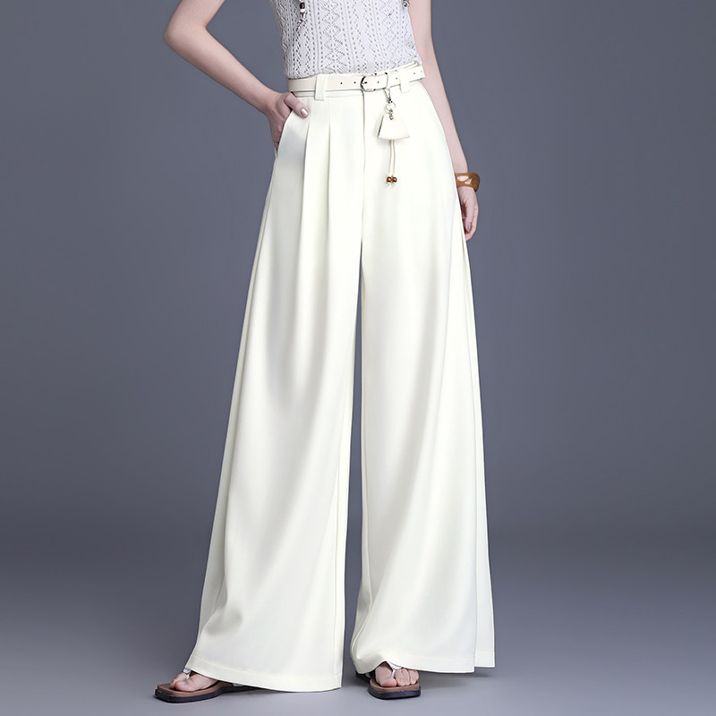 极简风高腰阔腿裤女2026春夏季白色垂坠感宽松休闲长裤高级感女裤