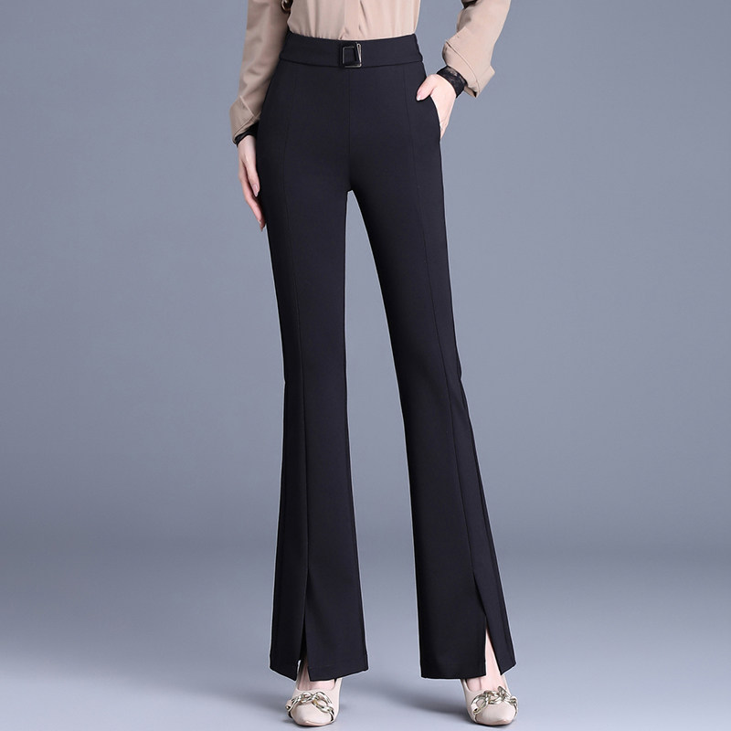 高腰显瘦黑色微喇裤女2026春夏新款垂感前开叉休闲长裤百搭遮肚子