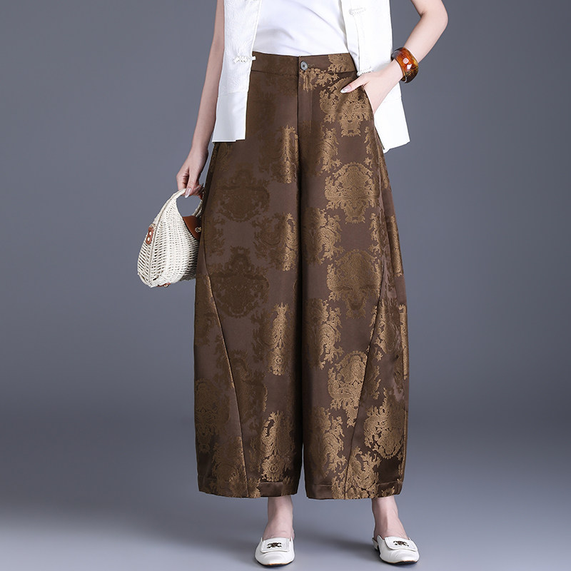 新中式提花九分弯刀裤阔腿裤女春夏2026新款高腰垂感宽松休闲裤子