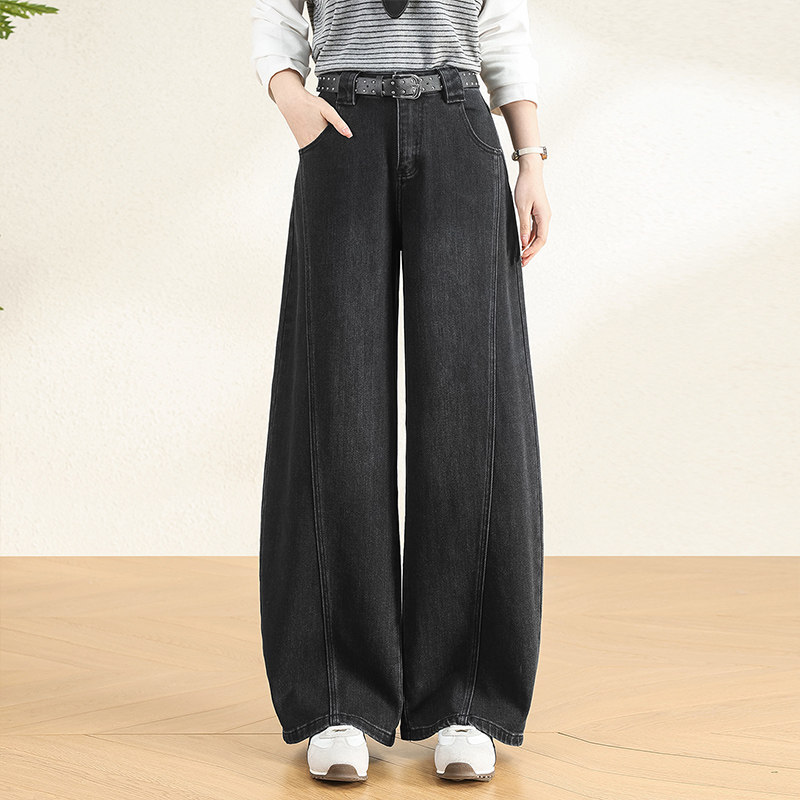 黑色高腰牛仔弯刀裤女春季2026新款宽松垂感阔腿长裤百搭休闲裤子
