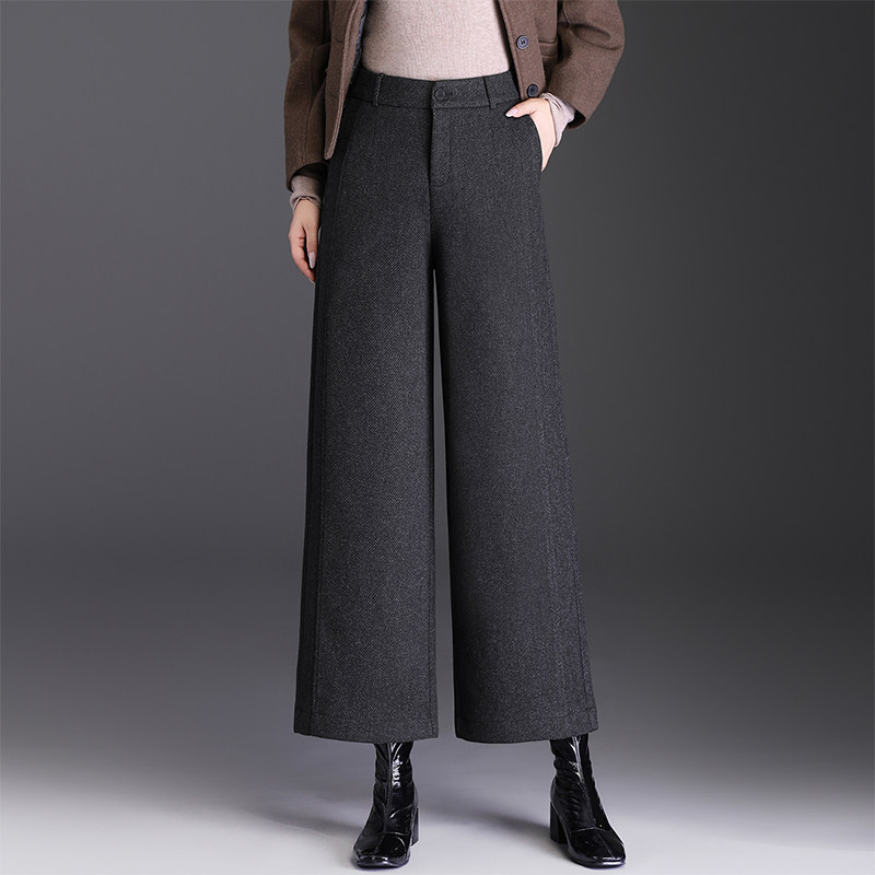 时尚羊毛呢九分直筒裤女秋冬2025新款显瘦小个子通勤百搭休闲裤子