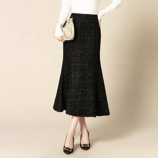 小香风粗花呢鱼尾裙女春秋2025新款气质修身包臀半身裙洋气中长裙