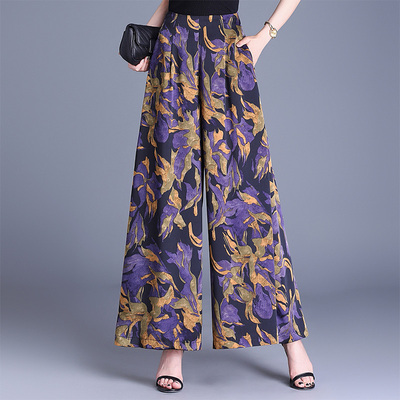 印花长裙裤阔腿裤遮胯垂感大脚裤