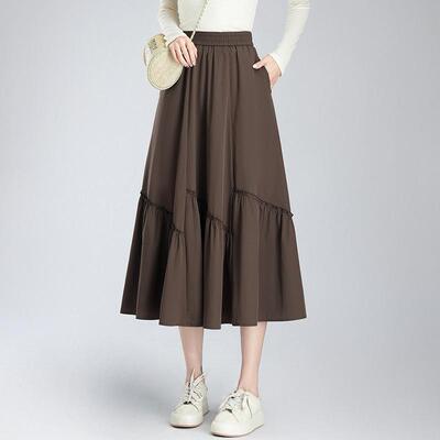 松紧腰垂感大摆显瘦遮胯A字裙