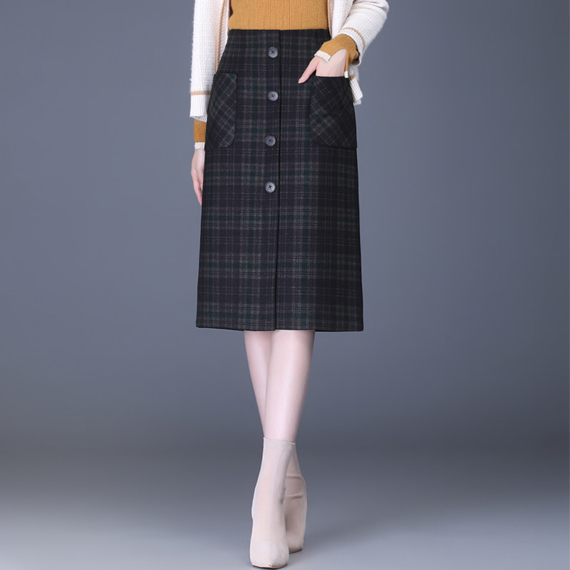 格子毛呢包臀裙女秋冬新款半身裙显瘦通勤中长开叉一步裙休闲裙子