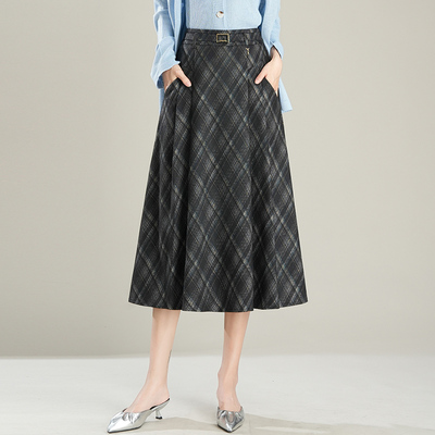 格子半身裙a字裙气质中长裙
