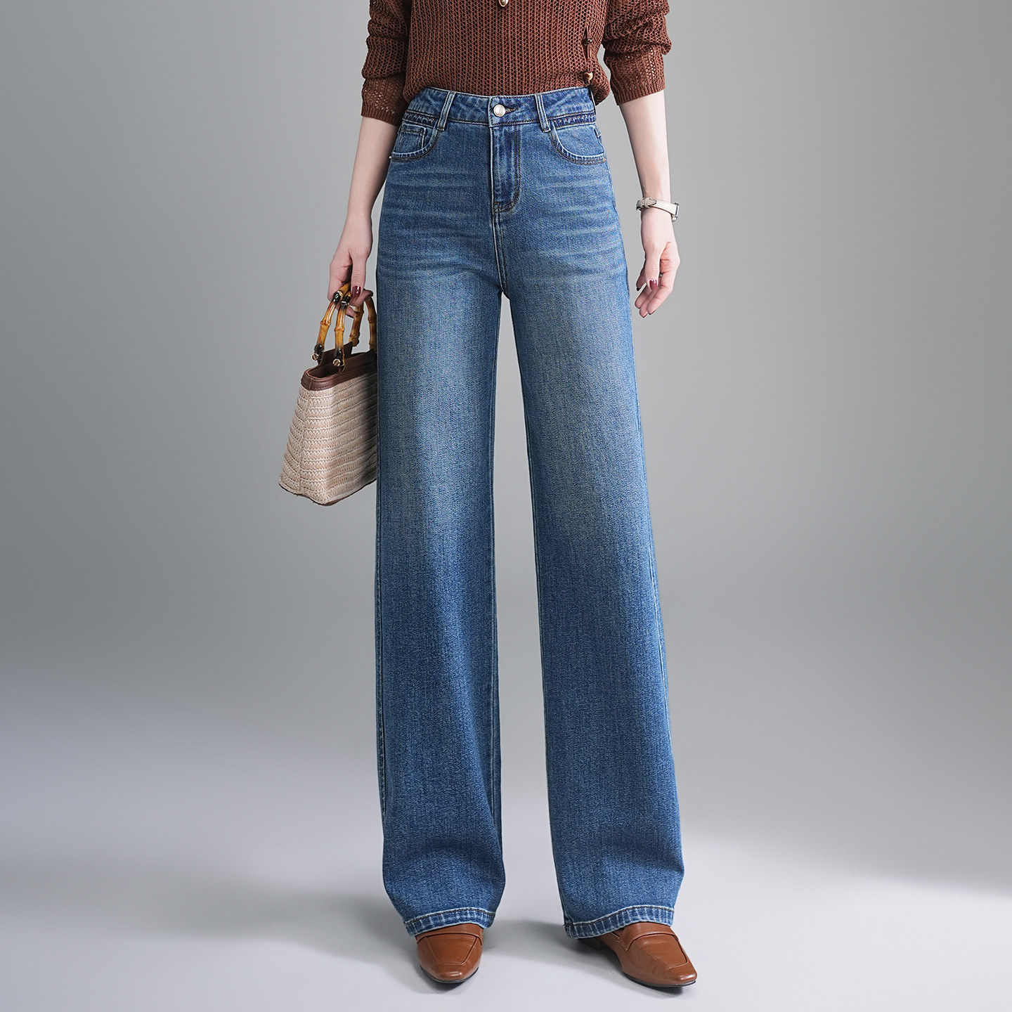 高腰牛仔阔腿裤女2026春季新款百搭显瘦垂坠感休闲直筒长裤高级感