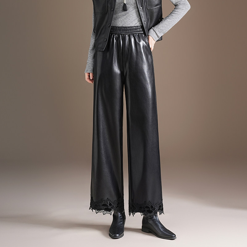 2025秋季新款高级洋气PU皮裤阔腿裤女高腰显瘦宽松百搭九分直筒裤,女装/女士精品,皮裤,淘宝优惠券,粉丝福利购,淘宝优惠卷