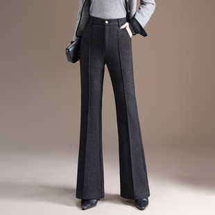 黑色毛呢喇叭裤女秋冬2025新款高腰气质修身西装微喇长裤休闲裤厚