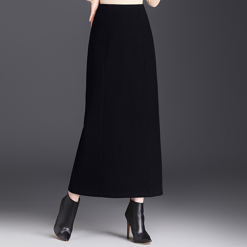 毛呢a字包臀裙女秋冬气质高腰显瘦半身裙2025新款开叉长裙一步裙