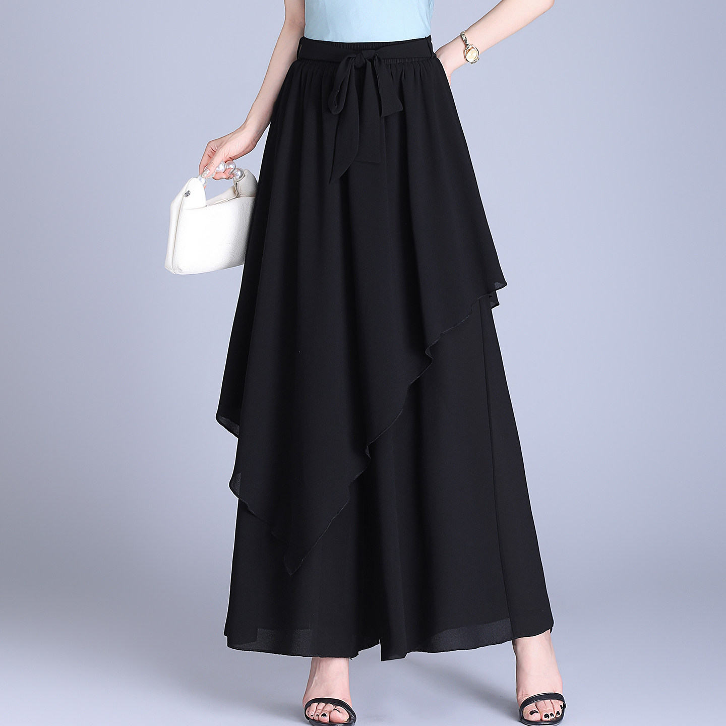黑色裙裤阔腿裤女夏季2026新款高腰垂感休闲长裤薄款宽松大脚裤