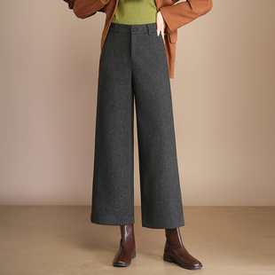 2025年新款羊毛呢直筒裤女秋冬九分小个子高腰垂感宽松休闲裤厚款