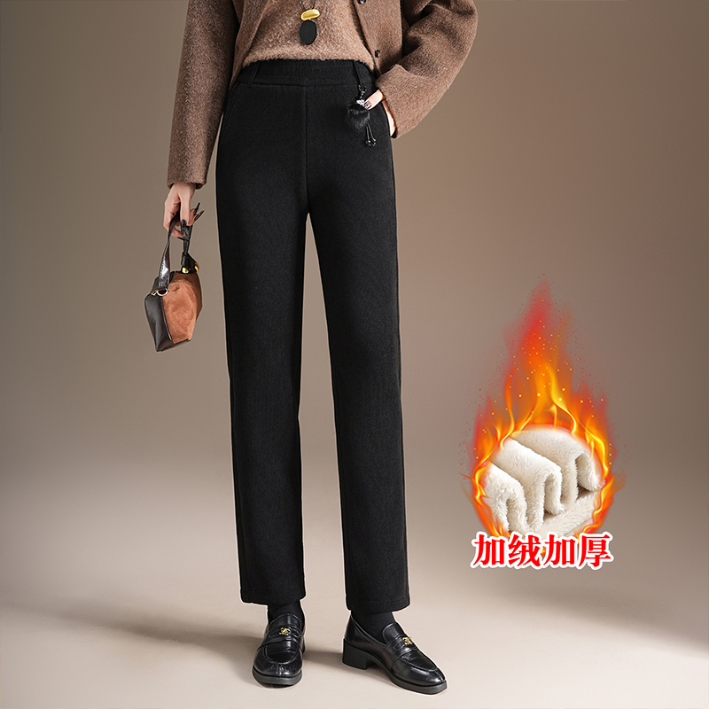 加厚加绒直筒小脚裤女冬季保暖小个子长裤2025新款高腰显瘦休闲裤