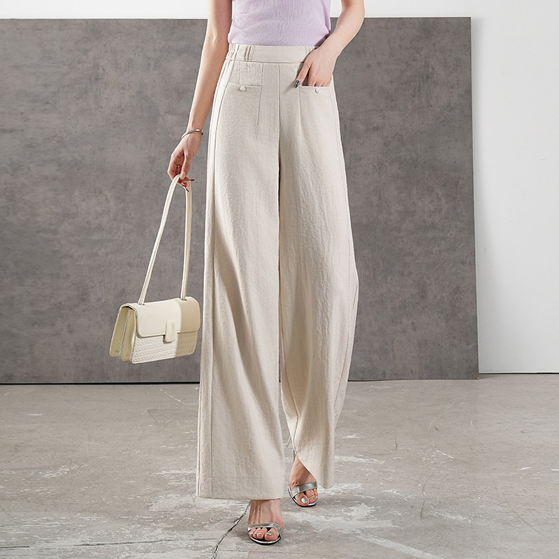 气质高腰垂感阔腿裤女2026春夏季米色宽松百搭直筒休闲裤慵懒风