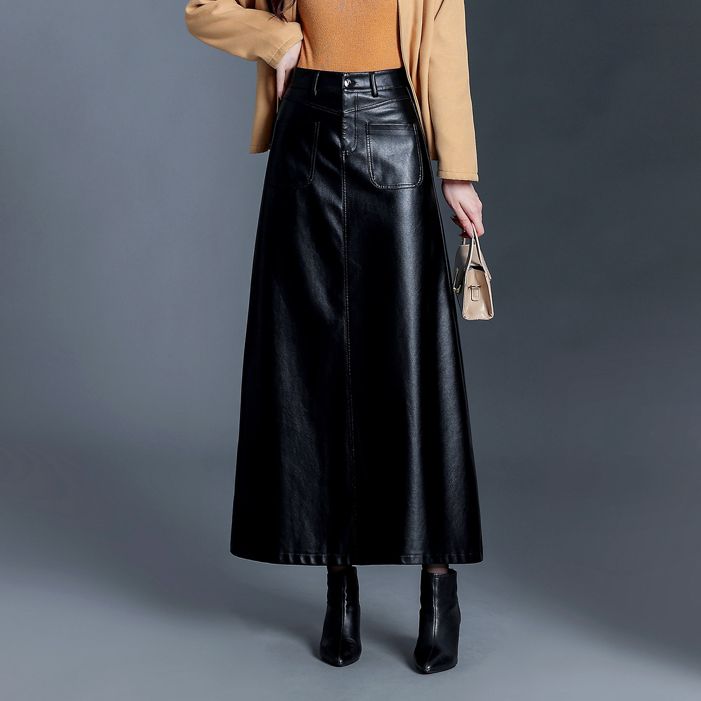 2025新款秋冬开叉皮裙a字裙女高腰显瘦半身裙气质PU皮长裙休闲裙,女装/女士精品,半身裙,淘宝优惠券,粉丝福利购,淘宝优惠卷