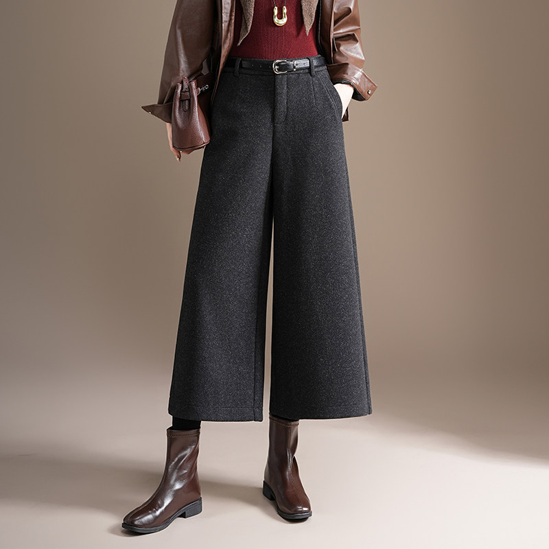简约百搭阔腿裤女2025秋冬新款高腰遮胯显瘦宽松直筒休闲九分裤子