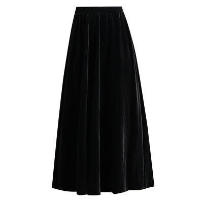 黑色显瘦垂感金丝绒半身裙休闲裙