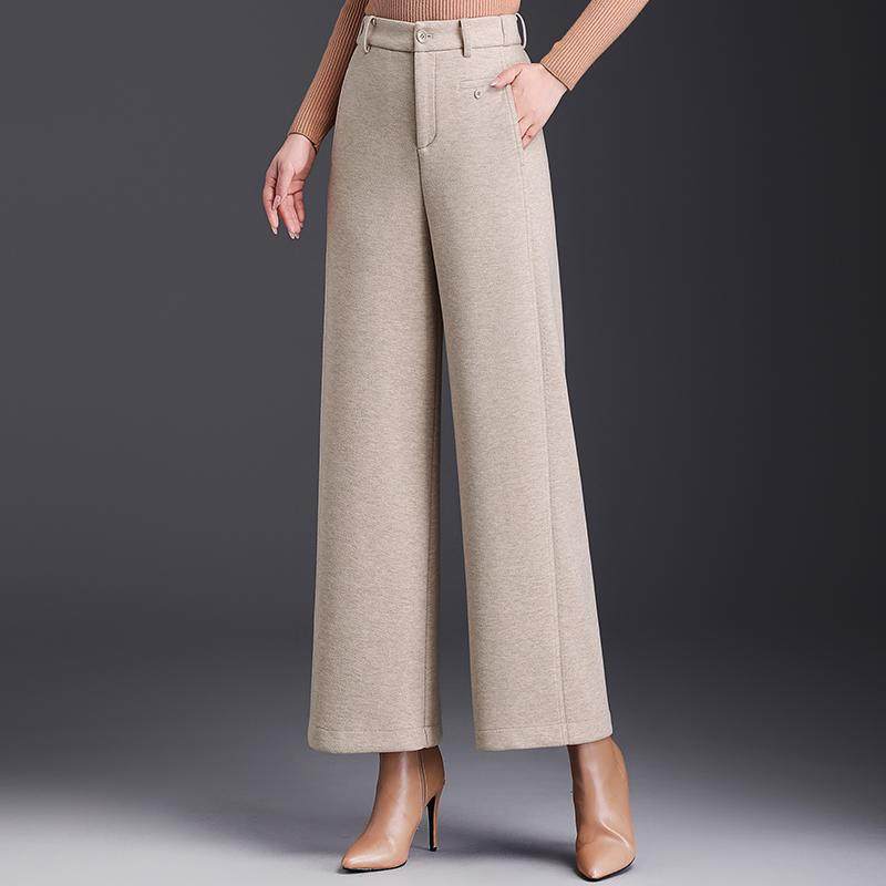新款秋冬阔腿裤高端显瘦毛呢垂坠感九分裤休闲直筒裤女裤子厚