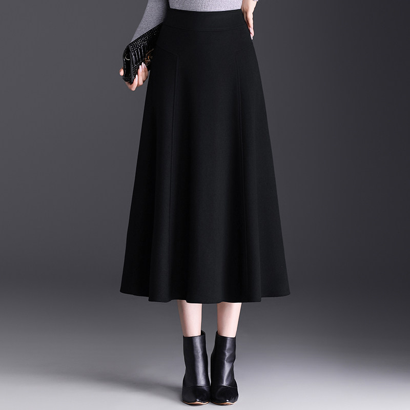 毛呢半身裙女秋冬裙子2025新款高腰显瘦a字裙中长款垂感通勤伞裙
