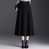 毛呢半身裙女秋冬裙子2025新款 高腰显瘦a字裙中长款 垂感通勤伞裙