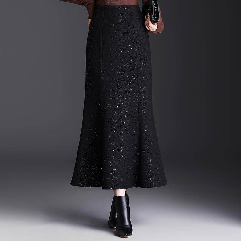 气质亮片毛呢鱼尾长裙包臀半身裙女秋冬2025新款高腰修身一步裙厚