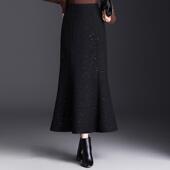 气质亮片毛呢鱼尾长裙包臀半身裙女秋冬2025新款 高腰修身 一步裙厚