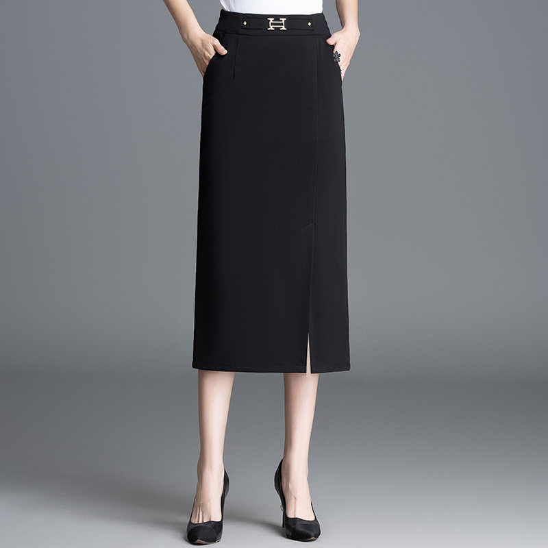 2025新款夏季高腰显瘦直筒裙女中长款开叉包臀半身裙气质一步裙子