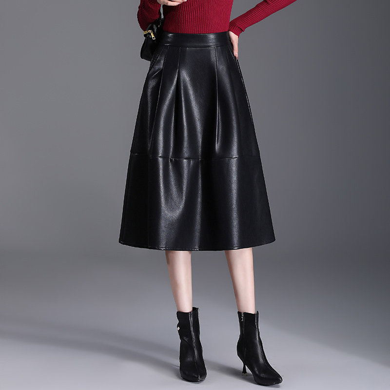 黑色PU皮裙半身裙女秋冬2025新款高腰显瘦a字伞裙百搭中长休闲裙